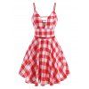 Classic Plaid Ladder Cutout Plunge Cami Flare Dress - RED S