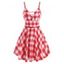 Classic Plaid Ladder Cutout Plunge Cami Flare Swing Dress - RED M