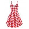 Classic Plaid Ladder Cutout Plunge Cami Flare Dress - RED S