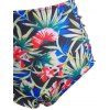 Ruffle Push Up Floral Leaf Ruched Tankini Swimwear - BLACK XL