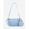 Sac à Bandoulière à Carreaux avec Chaîne - Bleu Toile de Jean 