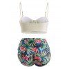 Ruffle Push Up Floral Leaf Ruched Tankini Swimwear - WHITE XL