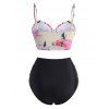 Maillot de Bain Tankini Style Corset Fleuri à Volants - Noir S