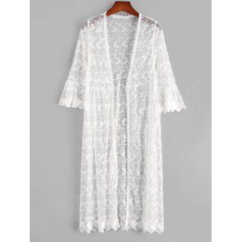 

Leaves Floral Sheer Mesh Corchet Trim Beach Cover Up, White