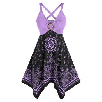 

Plus Size Crisscross Tribal Paisley Print Handkerchief Dress, Light purple