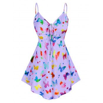 

Plus Size Cinched Butterfly Print Tank Top, Light purple