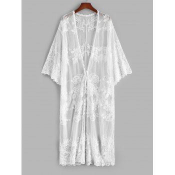 

Tie Waist Plant Sheer Mesh Beach Cover Up, White