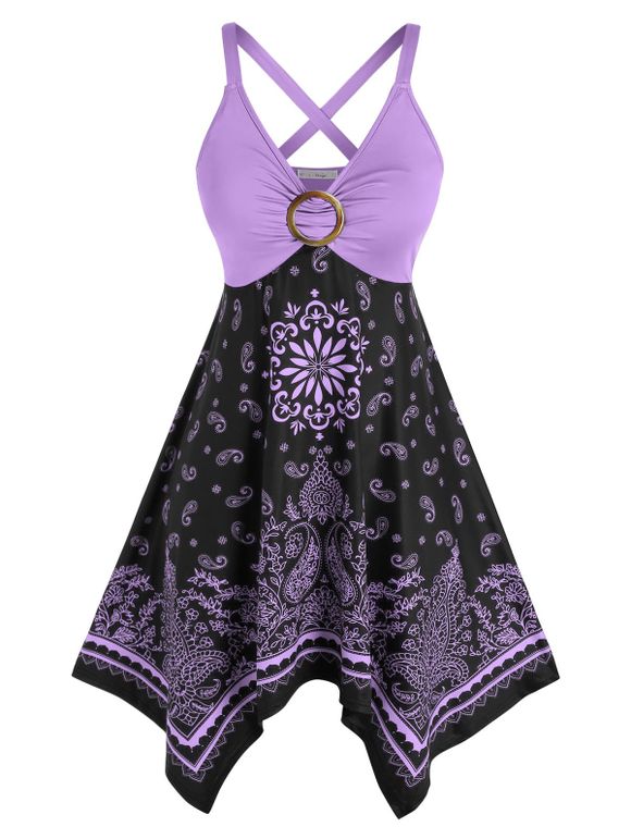 Robe Mouchoir Tribale à Imprimé Cachemire de Grande Taille - Violet clair L