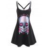 Summer Gothic Skull Flower O Ring Strappy Tank Dress - BLACK XXL