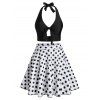 Maillot de Bain Tankini Trois-Pièces à Pois à Col Halter Grande Taille - Noir 3X