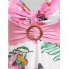 T-shirt Fleuri Imprimé de Grande Taille Fausse Deux Pièces - Rose Léger L