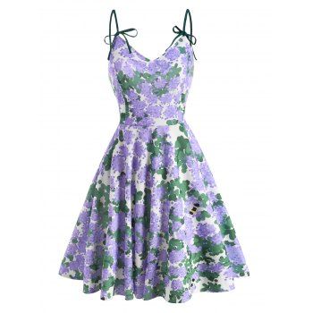 

Flower Print Bowknot Cami Dress, Multicolor