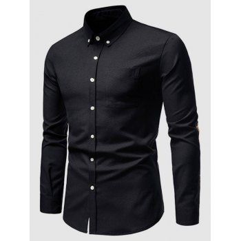 

Cartoon Patch Print Long Sleeve Pocket Shirt, Black