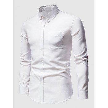

Cartoon Patch Print Long Sleeve Pocket Shirt, White