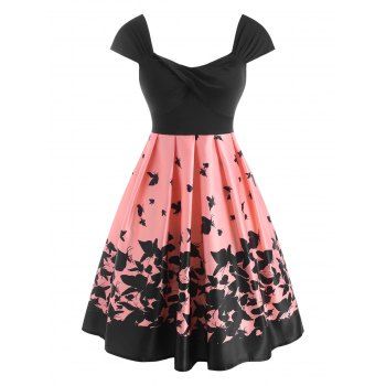 

Butterfly Print Twisted High Waisted Dress, Light pink