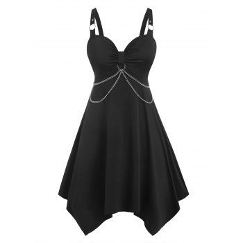 

Plus Size Handkerchief O Ring Chains Dress, Black