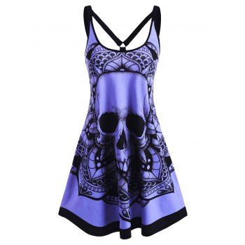 

Summer Gothic Skull Flower O Ring Strappy Tank Dress, Purple