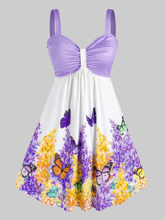 Robe à Imprimé Papillons et Fleurs Grande-Taille - Violet clair 4X