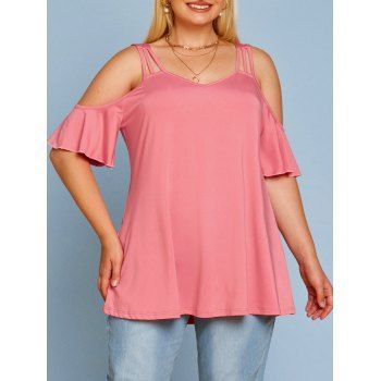 

Solid Open Shoulder Plus Size Top, Light pink