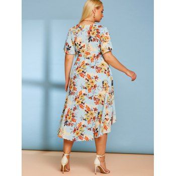 Plus Size Floral Print Front Twist High Low Dress