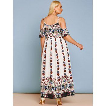 Plus Size Cold Shoulder Floral Print Bohemian Maxi Dress