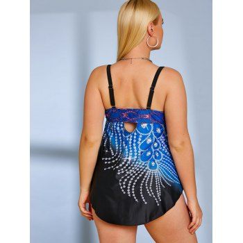 Plus Size Rhinestone Print Ombre Color Tankini Swimwear
