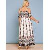 Plus Size Cold Shoulder Floral Print Bohemian Maxi Dress - WHITE L