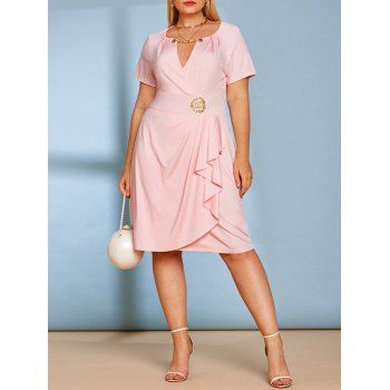 

Plus Size Plunge Chains Knee Length Dress, Light pink