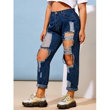 

Destroyed Ripped Plus Size Tapered Jeans, Deep blue