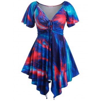 

Plus Size Raglan Sleeve Tie Dye Handkerchief Dress, Blue