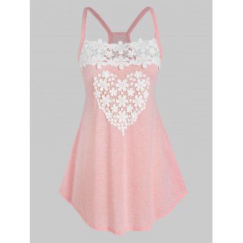 

Plus Size Heart Pattern Lace Insert Tank Top, Light pink