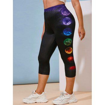 

Plus Size Planet Print Crop Leggings, Black