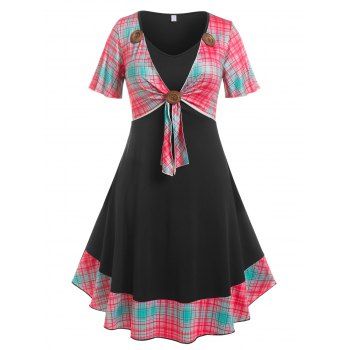 

Plus Size Plaid Faux Twinset Dress, Black