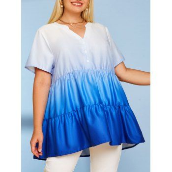 

Tiered Ombre Button Front Plus Size Top, Blue