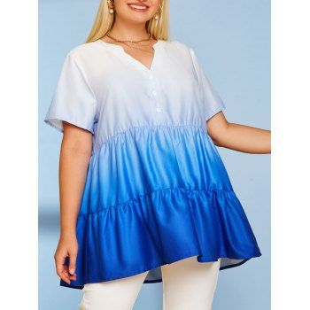 Tiered Ombre Button Front Plus Size Top