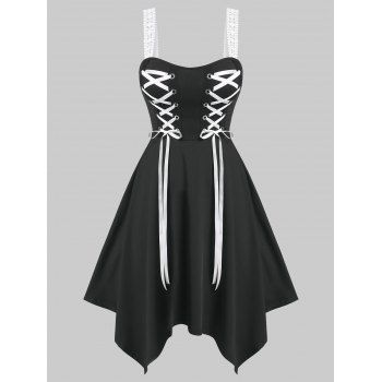 

Plus Size Lace Up Midi Handkerchief Dress, Black