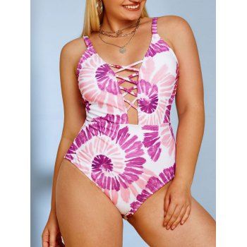 

Plus Size Criss Cross Tie Dye One-piece Swimsuit, Light purple