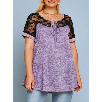 

Plus Size Lace Panel Space Dye Tee, Light purple