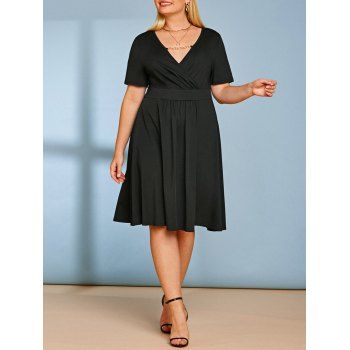 

Plus Size Surplice Chain Embellished Mini Dress, Black