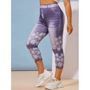 

Plus Size High Rise 3D Print Cropped Jeggings, Light purple