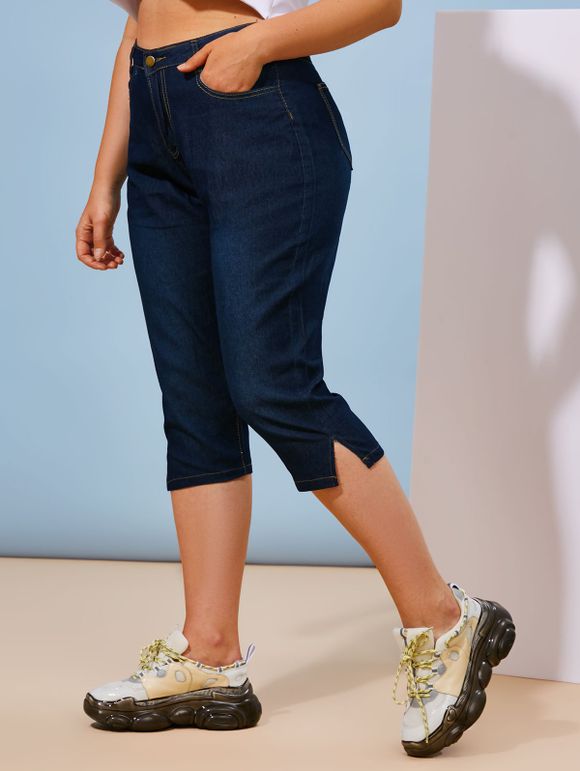 Jean Capri Moulant Simple à Coupe Moyenne de Grande Taille - Bleu profond 3XL