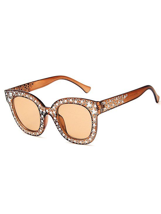 Round Frame Star Rhinestone Studded Sunglasses - TAN 