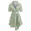 Blouse Asymétrique Plongeante à Carreaux de Grande Taille - Vert 2X