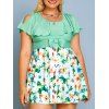 Maillot de Bain Fleuri Imprimé de Grande Taille avec Nœud Papillon à Volants Deux Pièces - Vert clair 3X
