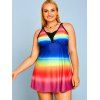 Plus Size Rainbow Color Empire Waist Tankini Swimwear - multicolor L