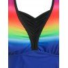 Plus Size Rainbow Color Empire Waist Tankini Swimwear - multicolor L