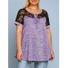 T-shirt Colorant Spatial Panneau en Dentelle de Grande Taille - Violet clair 3X