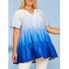 Tiered Ombre Button Front Plus Size Top - BLUE 5X