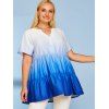 Tiered Ombre Button Front Plus Size Top - BLUE 5X