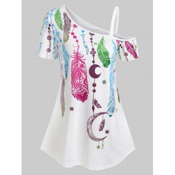 

Dreamcatcher Print Skew Neck T Shirt, White
